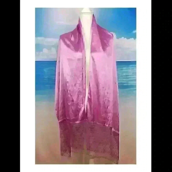 LIZ CLAIBORNE Rectangle ROSE PINK Wide Weave Trim Wrap Hijab Cover Accent Shawl - Picture 3 of 8